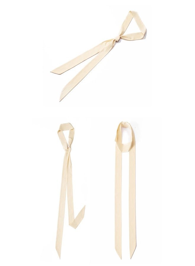 Monique Women's Long Narrow Silky Ribbon Neck Tie Choker Belt Scarf, Beige, One Size - Image 5