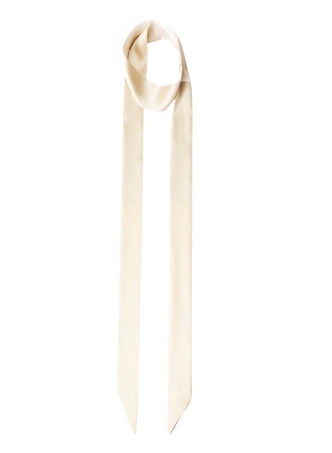 Monique Women's Long Narrow Silky Ribbon Neck Tie Choker Belt Scarf, Beige, One Size - Image 1