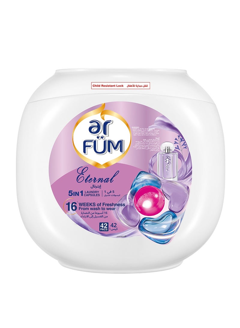 ar FUM ArFum PODS, 5-in-1 Laundry Detergent Capsules with Scent Booster, Detergent Concentrate, Softener, Color Protect, Stain Remover, 16 Weeks Fragrance, 42 Pods, Eternal,Pack of 3 X 42 Pods (126 Capsules) - Image 2