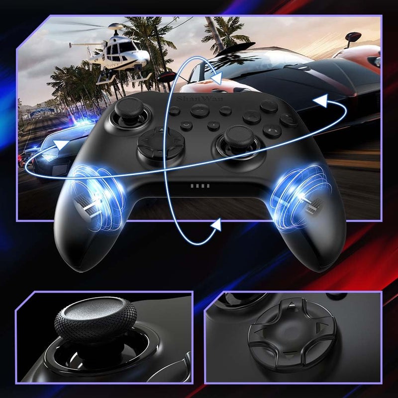 ShanWan Wireless Controller for PC, iPhone, Android, Switch, Steam, Gamepad 2.4G Bluetooth Controller with Hall Effect Trigger,Turbo,Rumble Vibration (Black) - Image 5