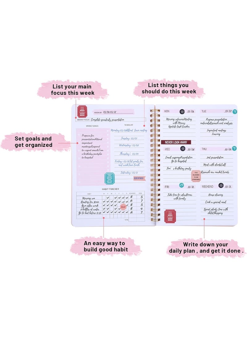 SYOSI Undated Weekly Planner, To Do List Notebook with 219 Stickers, Daily Organization Notebooks for Finance Tracking, Study, Pink Budget Planner, Includes Pocket and Sticker Sheets (20.8x14.2cm) - Image 2