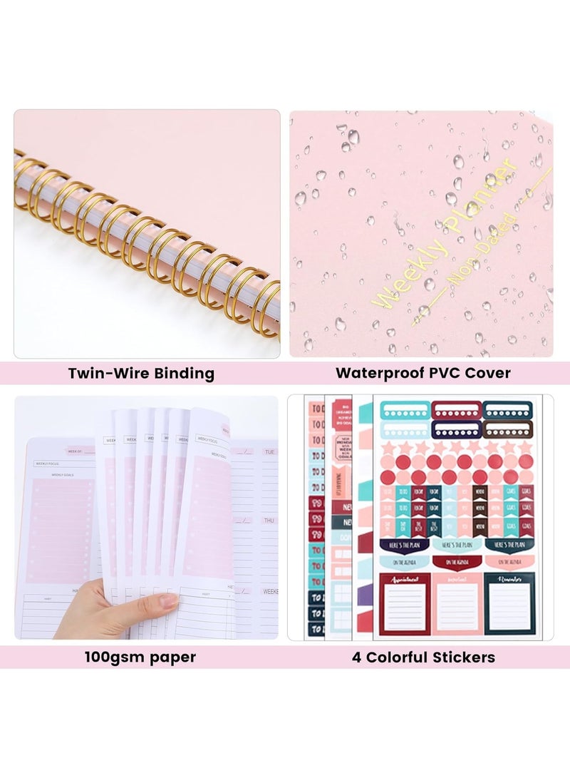 SYOSI Undated Weekly Planner, To Do List Notebook with 219 Stickers, Daily Organization Notebooks for Finance Tracking, Study, Pink Budget Planner, Includes Pocket and Sticker Sheets (20.8x14.2cm) - Image 5