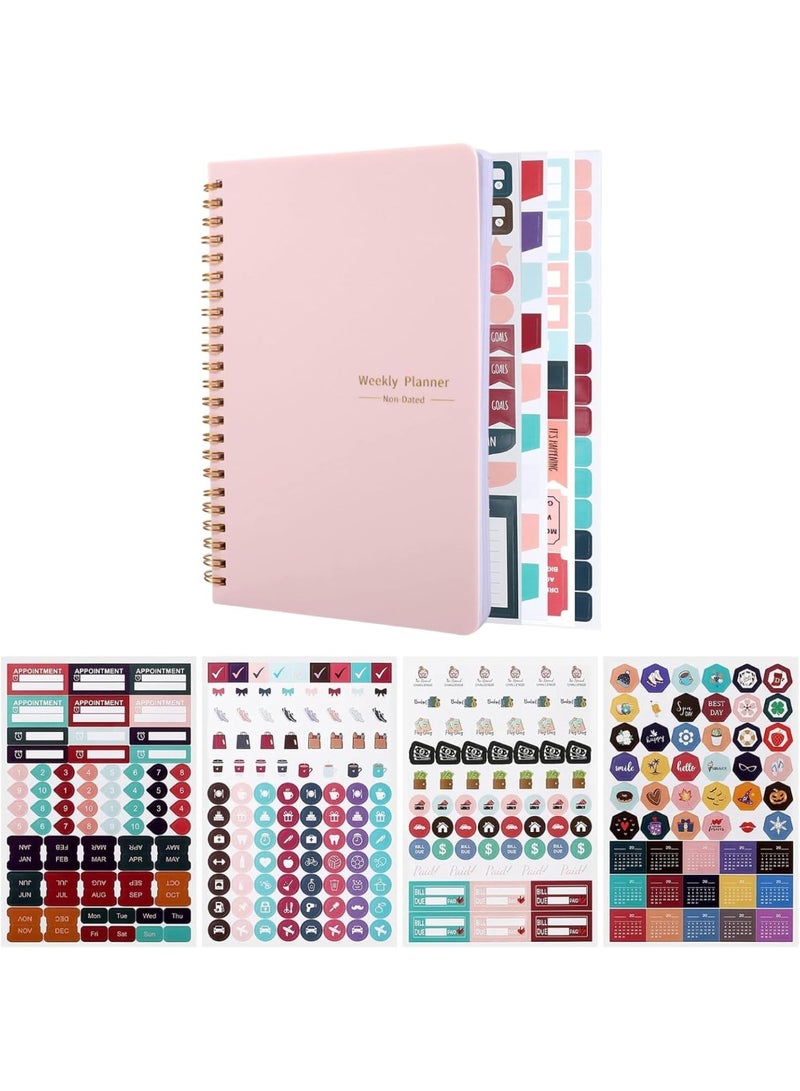 SYOSI Undated Weekly Planner, To Do List Notebook with 219 Stickers, Daily Organization Notebooks for Finance Tracking, Study, Pink Budget Planner, Includes Pocket and Sticker Sheets (20.8x14.2cm) - Image 1