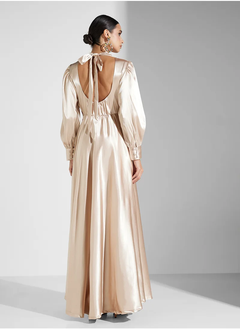 جولدن ابل FULL SLEEVES SATIN MAXI DRESS