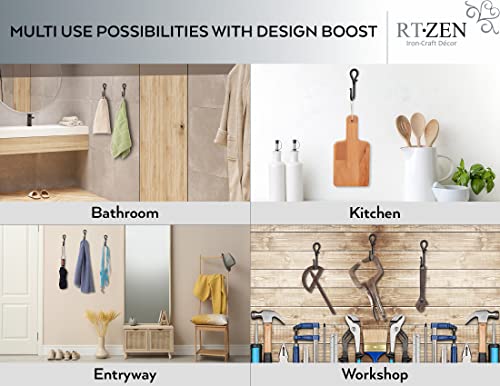 RTZEN Wall Mount Hook Set - Wrought Iron Decorative Rustic Metal Coat Hooks for Hanging - Handcrafted Classic Farmhouse Wall Mounted Black Hooks for Towel Robe or Hat Hanging - 3 Pack - Image 3