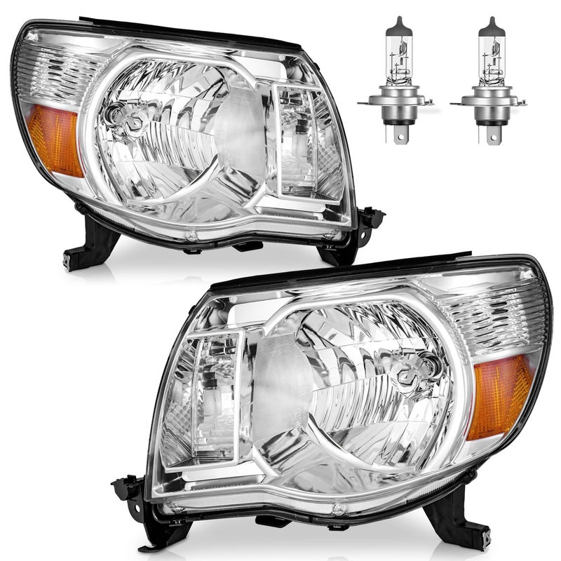 ROADEAL Headlights W/Bulbs for 2005 2006 2007 2008 2009 2010 2011 Toyota Tacoma Halogen Headlamp Replacement Driver & Passenger Side - Image 1