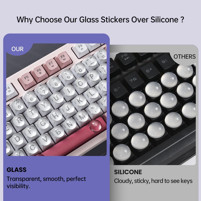 CaseBuy Glass Keyboard Cover Stickers for Long Nails - Ultra Clear Raised Keyboard Stickers with Transparent Adhesive, Reusable Nail Art Typing Glass Sticker for Laptop, PC, Desktop(110 Pack) - Image 3