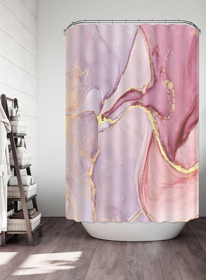 Planially 4Pcs Luxury Marble Shower Curtain Sets, Bathroom Sets with Shower Curtain, Toilet Lid Rug, Contour Mat and Bath Mat, Shower Curtain with 12 Hooks for Bathroom Set Decor - Image 3