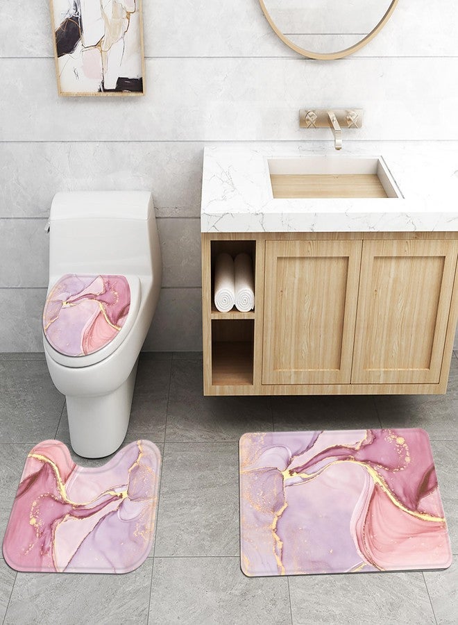Planially 4Pcs Luxury Marble Shower Curtain Sets, Bathroom Sets with Shower Curtain, Toilet Lid Rug, Contour Mat and Bath Mat, Shower Curtain with 12 Hooks for Bathroom Set Decor - Image 4