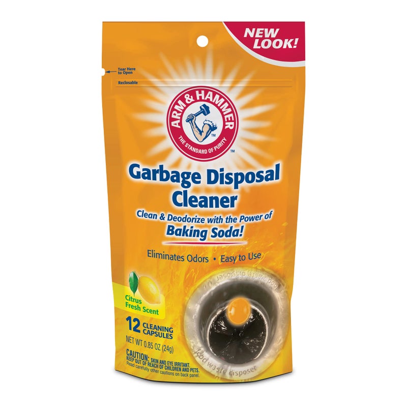 Arm & Hammer 12-Count Sink Garbage Disposal Cleaner, Freshener & Deodorizer Capsules Citrus Scent, with Power of Baking Soda (New Packaging) - Image 1