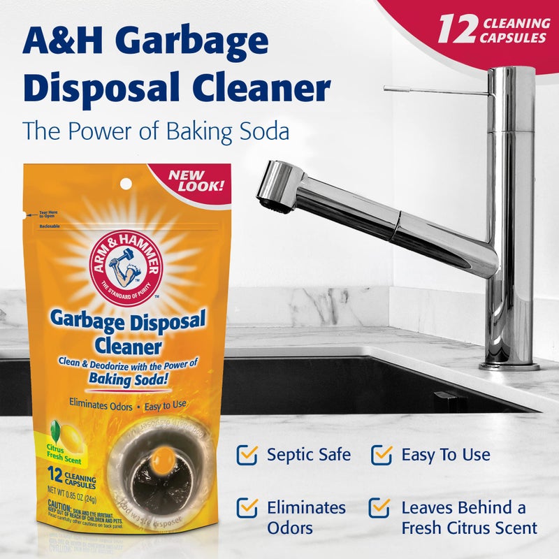 Arm & Hammer 12-Count Sink Garbage Disposal Cleaner, Freshener & Deodorizer Capsules Citrus Scent, with Power of Baking Soda (New Packaging) - Image 2
