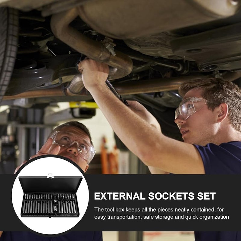 40 قطعة مجموعة رؤوس نجوم مقبس مأخذ سبلاين إصلاح مقابس أدوات صندوق ميكانيكي سيارات استخدام منزلي - Image 3