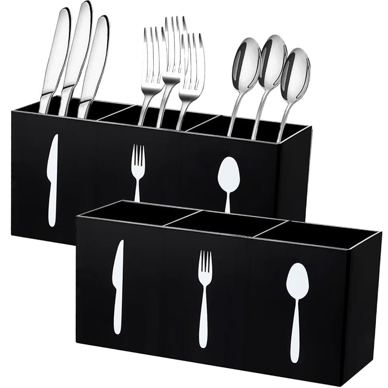 Tirifer 2 Pcs Acrylic Cutlery Storage Organizer Bin Silverware Cutlery Utensil Holder Caddy Knife Spoon and Fork Organizer 3 Section Tableware Storage Box for Kitchen Cabinet Flatware Dining Room Party - Image 2