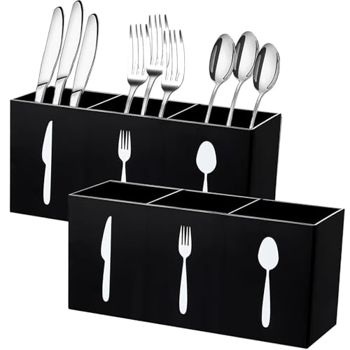 Tirifer 2 Pcs Acrylic Cutlery Storage Organizer Bin Silverware Cutlery Utensil Holder Caddy Knife Spoon and Fork Organizer 3 Section Tableware Storage Box for Kitchen Cabinet Flatware Dining Room Party - Image 1