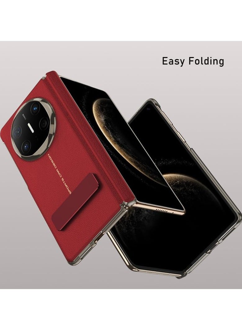 Leather Case Compatible with Huawei Mate X6, Electroplated Hinge Leather Protective Cover with Rotating Foldable Bracket Cover for Huawei Mate X6 - Image 3