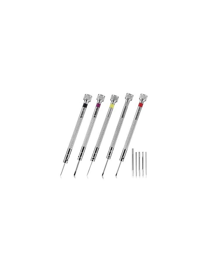 Generic - MySouq-Precision Screwdriver Set, 5PCS Watch Screwdriver Set Reversible Blade Screwdriver for Glasses Repair Kit & Watch Back Removal Tool, Flat Head Screwdriver for Watch, Eyeglasses Jewelry Repair - Image 1
