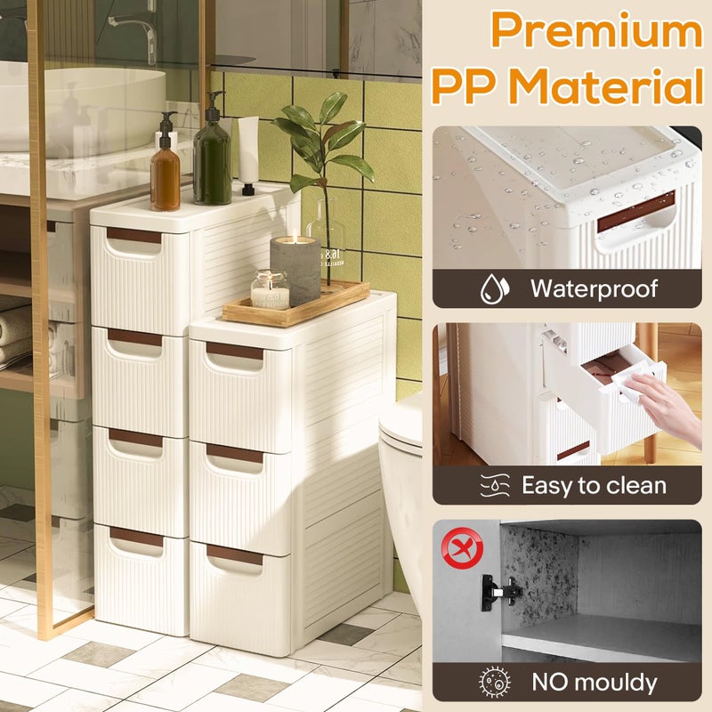 YABORAS 3 Drawers Slim Bathroom Storage Cabinet Dresser, Narrow Plastic Rolling Cart Organizer with Drawers, for Small Spaces, Kitchen, Laundry, Office, Bedroom, White - Image 4