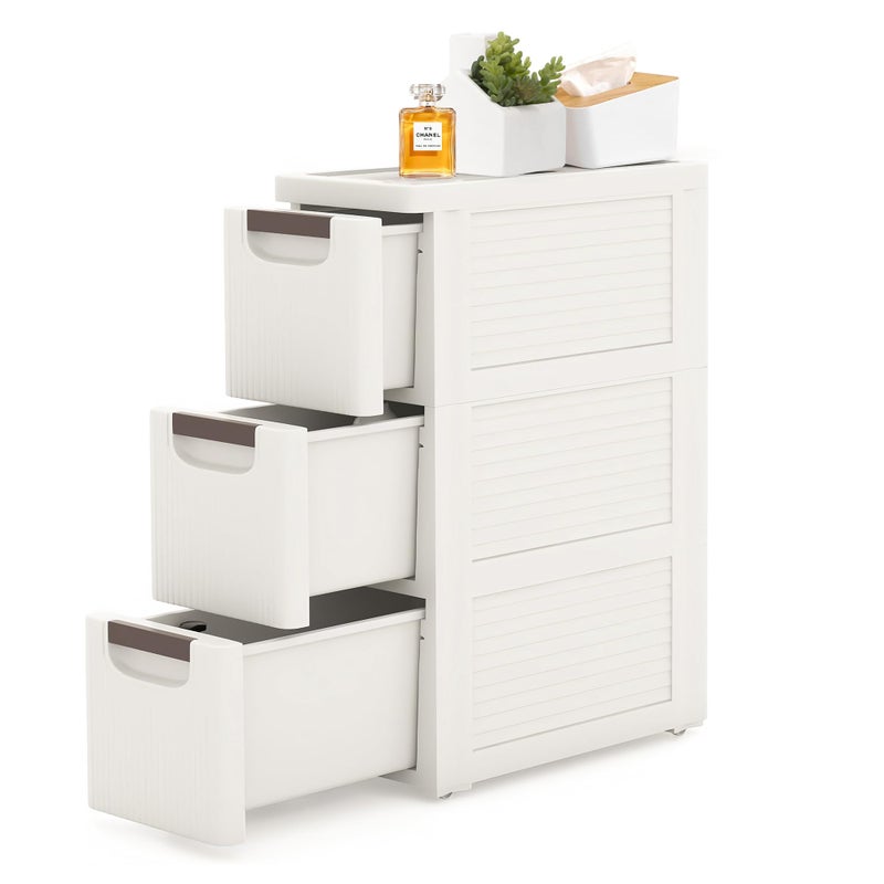 YABORAS 3 Drawers Slim Bathroom Storage Cabinet Dresser, Narrow Plastic Rolling Cart Organizer with Drawers, for Small Spaces, Kitchen, Laundry, Office, Bedroom, White - Image 1