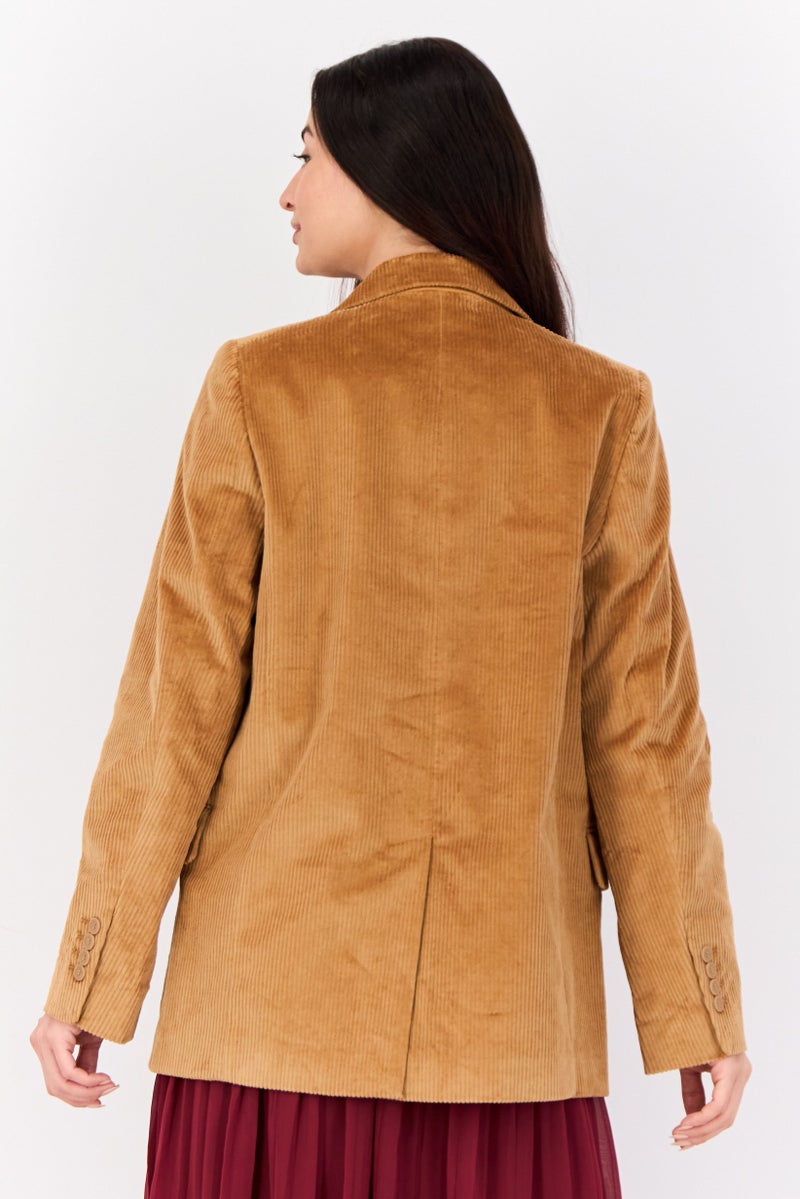 ESPRIT Women Regular Fit Corduroy Semi-Formal Blazer, Brown - Image 4