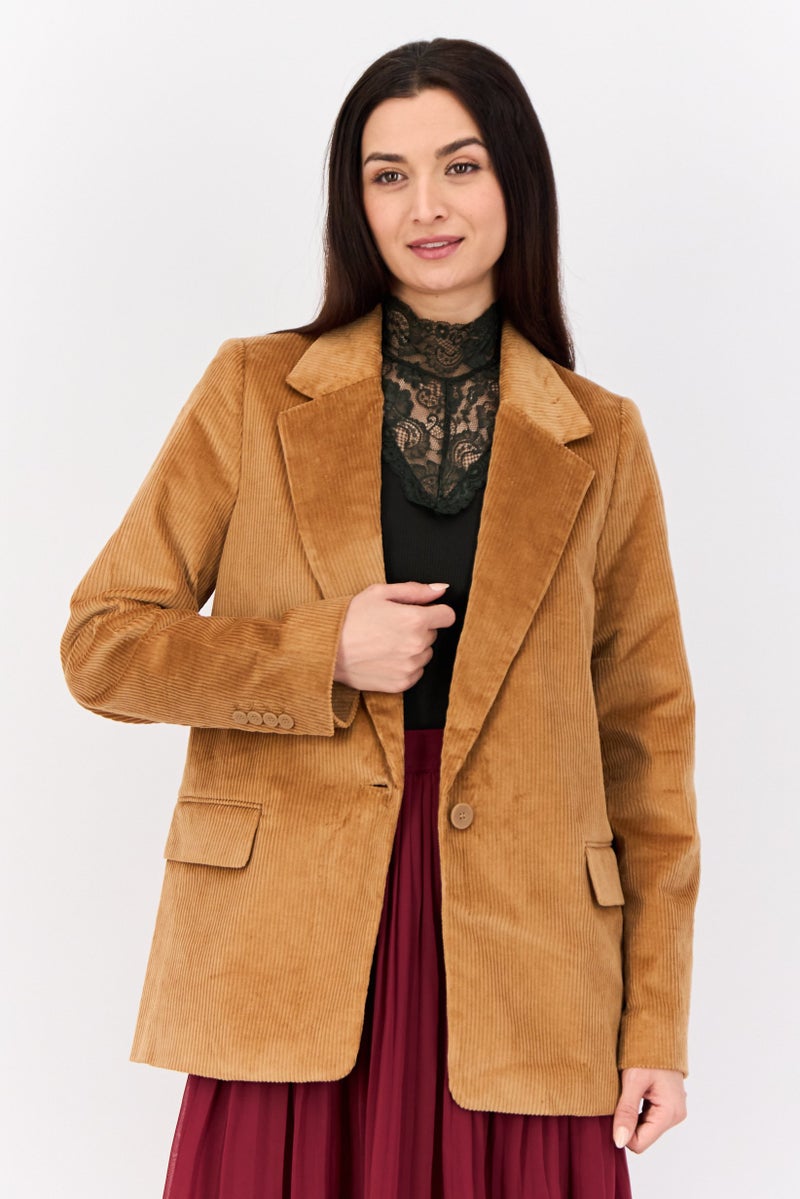 ESPRIT Women Regular Fit Corduroy Semi-Formal Blazer, Brown - Image 1