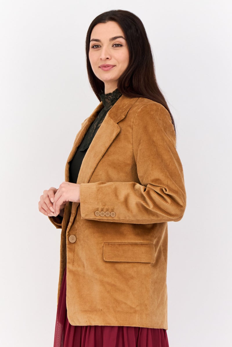 ESPRIT Women Regular Fit Corduroy Semi-Formal Blazer, Brown - Image 3