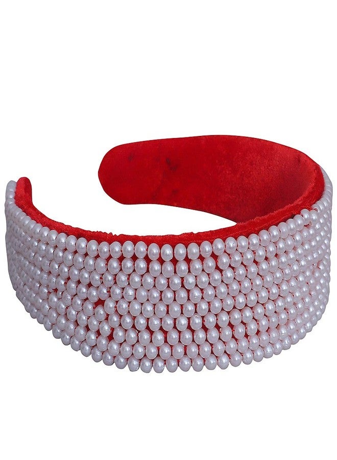 Nnr Girls Beaded Hair Bands With Pearl Work_ Pack Of 1 Pcs Red Color - Image 2