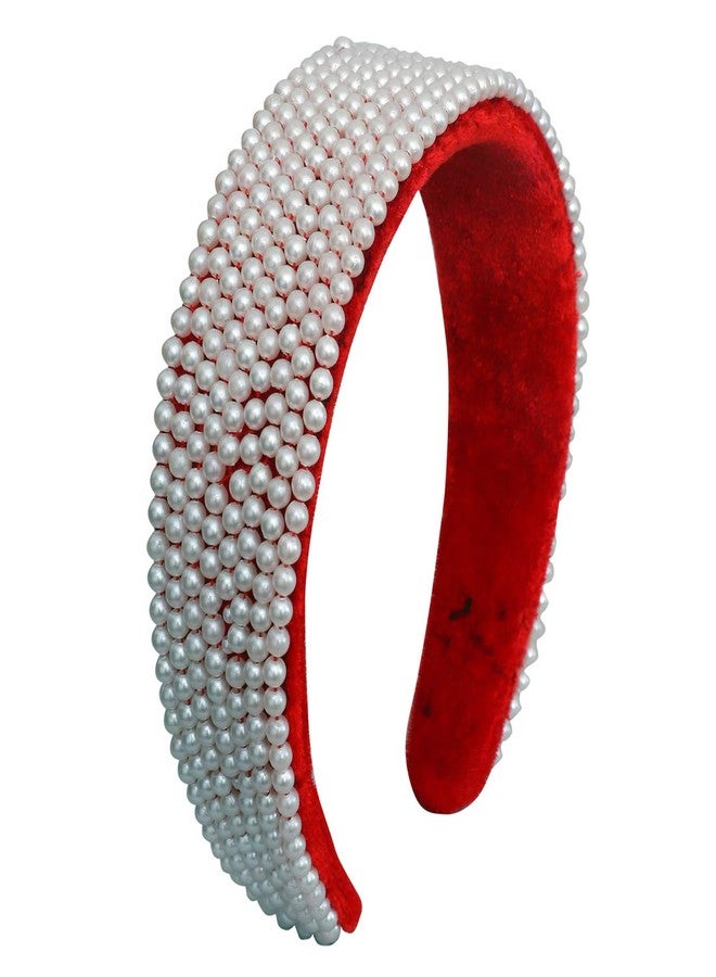 Nnr Girls Beaded Hair Bands With Pearl Work_ Pack Of 1 Pcs Red Color - Image 1