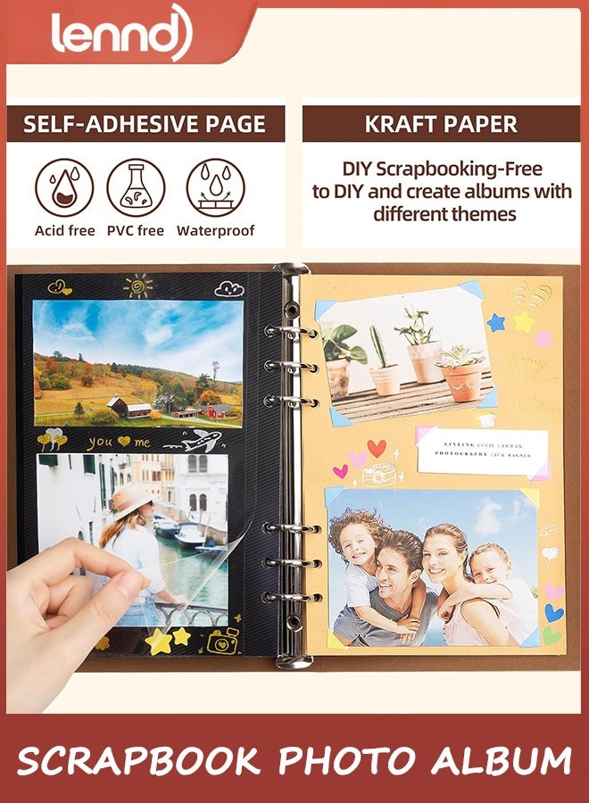 LENND Scrapbook Photo Album 100 Pages, 60 Pages Self Adhesive+40 Pages Kraft Paper，DIY Photo Book  Pictures, Leather Memory Book for Wedding Baby Family Travel Birthday Christmas - Image 5