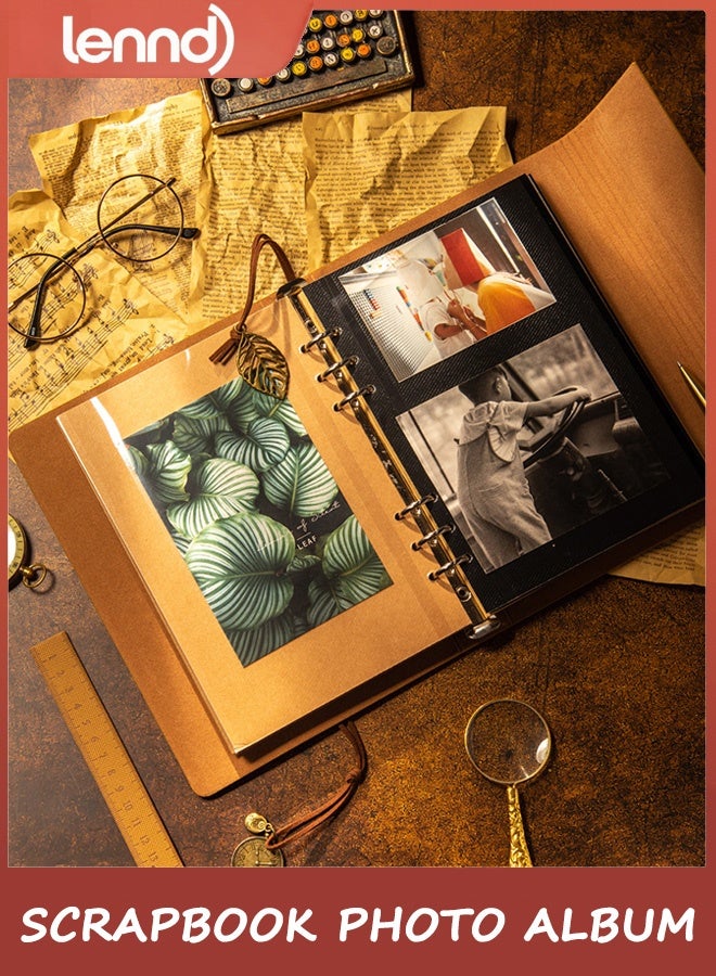 LENND Scrapbook Photo Album 100 Pages, 60 Pages Self Adhesive+40 Pages Kraft Paper，DIY Photo Book  Pictures, Leather Memory Book for Wedding Baby Family Travel Birthday Christmas - Image 2