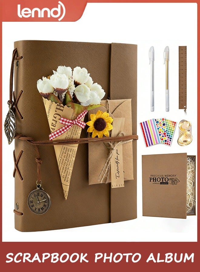 LENND Scrapbook Photo Album 100 Pages, 60 Pages Self Adhesive+40 Pages Kraft Paper，DIY Photo Book  Pictures, Leather Memory Book for Wedding Baby Family Travel Birthday Christmas - Image 1