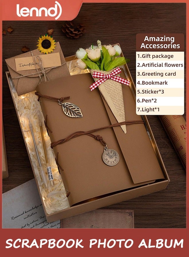 LENND Scrapbook Photo Album 100 Pages, 60 Pages Self Adhesive+40 Pages Kraft Paper，DIY Photo Book  Pictures, Leather Memory Book for Wedding Baby Family Travel Birthday Christmas - Image 3