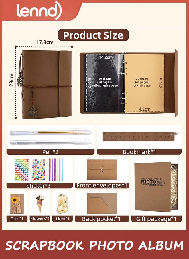 LENND Scrapbook Photo Album 100 Pages, 60 Pages Self Adhesive+40 Pages Kraft Paper，DIY Photo Book  Pictures, Leather Memory Book for Wedding Baby Family Travel Birthday Christmas - Image 4