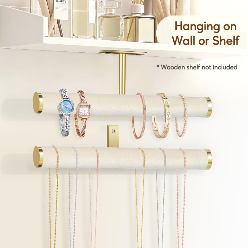 milylove Velvet Necklace Holder Wall Jewelry Organizer, 12" Hanging Necklace Organizer, 2 Pack Wall Mounted Necklace Hanger for Bracelets Bangles Display,Beige - Image 5