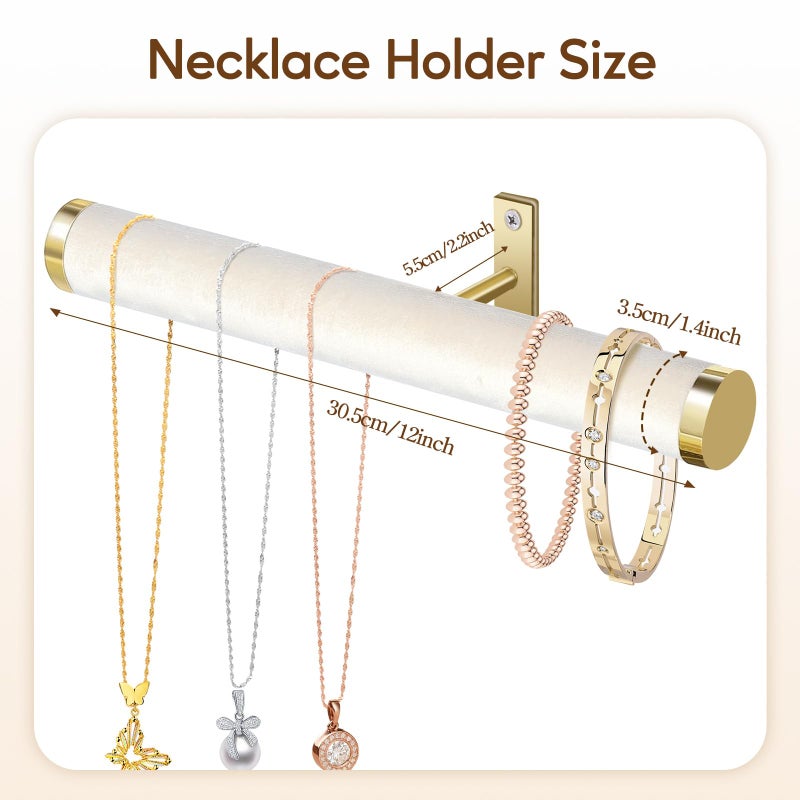 milylove Velvet Necklace Holder Wall Jewelry Organizer, 12" Hanging Necklace Organizer, 2 Pack Wall Mounted Necklace Hanger for Bracelets Bangles Display,Beige - Image 3