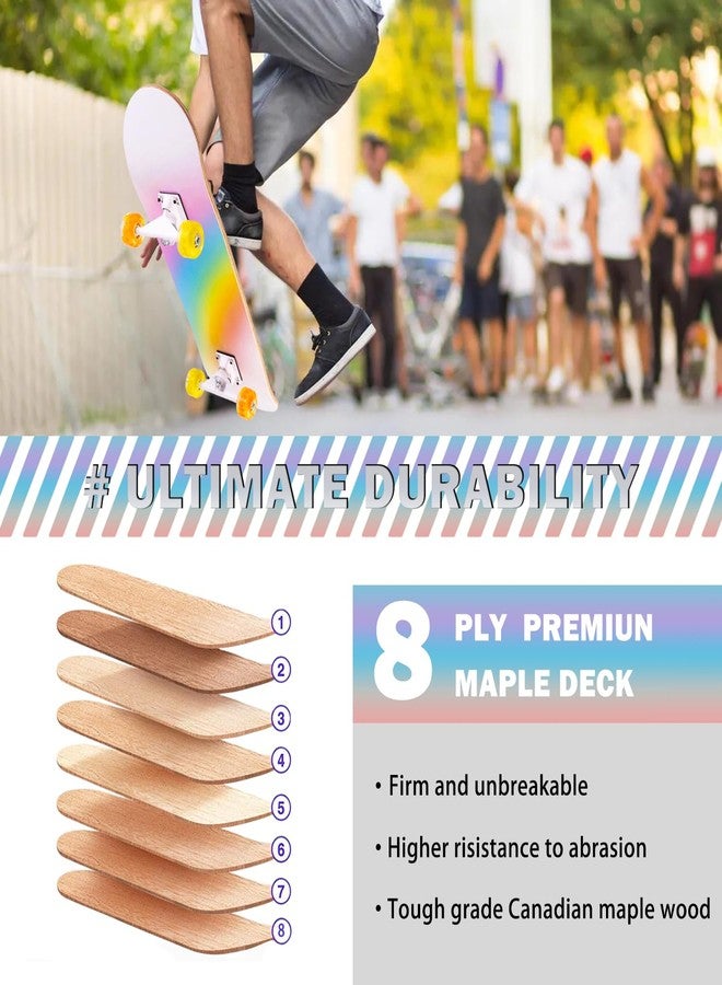 CLYCTIP Skateboard, 31 x 8 Inch Complete Skateboard, 8-Ply Maple Wood, ABEC-11 Bearings and 95A Wheels, Standard Skateboards for Children, Teenagers, Adults, Beginners (Rainbow-CX) - Image 4