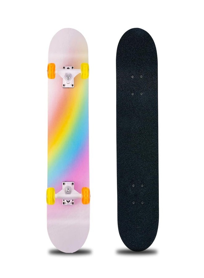 CLYCTIP Skateboard, 31 x 8 Inch Complete Skateboard, 8-Ply Maple Wood, ABEC-11 Bearings and 95A Wheels, Standard Skateboards for Children, Teenagers, Adults, Beginners (Rainbow-CX) - Image 1
