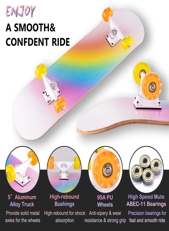 CLYCTIP Skateboard, 31 x 8 Inch Complete Skateboard, 8-Ply Maple Wood, ABEC-11 Bearings and 95A Wheels, Standard Skateboards for Children, Teenagers, Adults, Beginners (Rainbow-CX) - Image 2