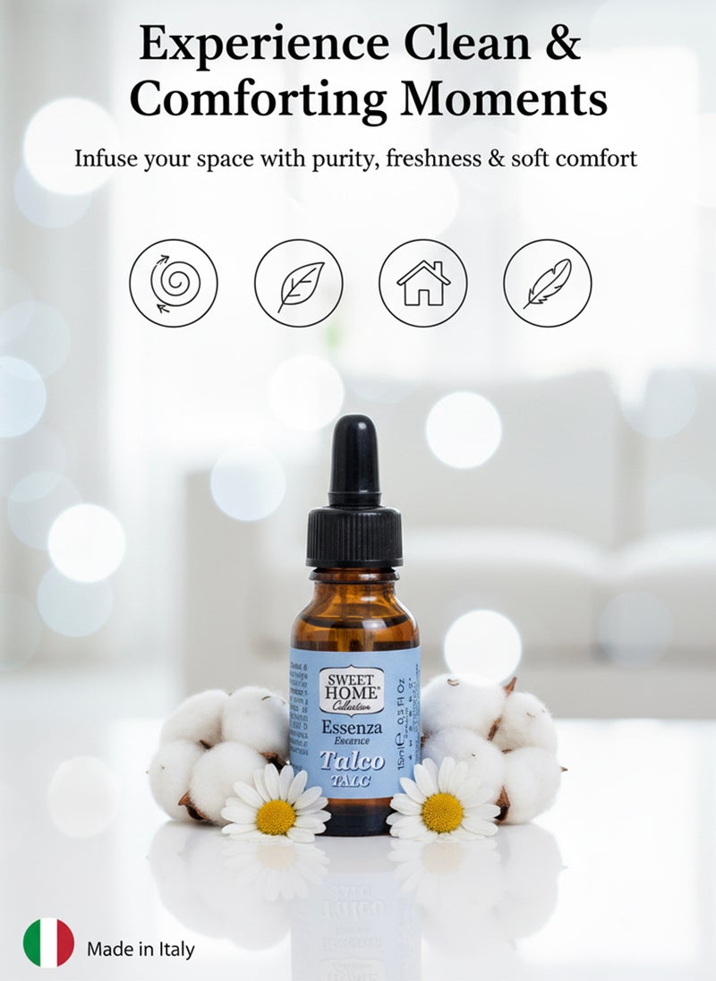 سويت هوم إسنسز - زيت عطري برائحة التلك، ١٥ مل | رائحة ناعمة وبودرة تدوم طويلًا، مناسبة لمعطرات الجو والشموع ومعطرات المنزل | رائحة لطيفة ومنعشة ونظيفة للاسترخاء والراحة اليومية - Image 3