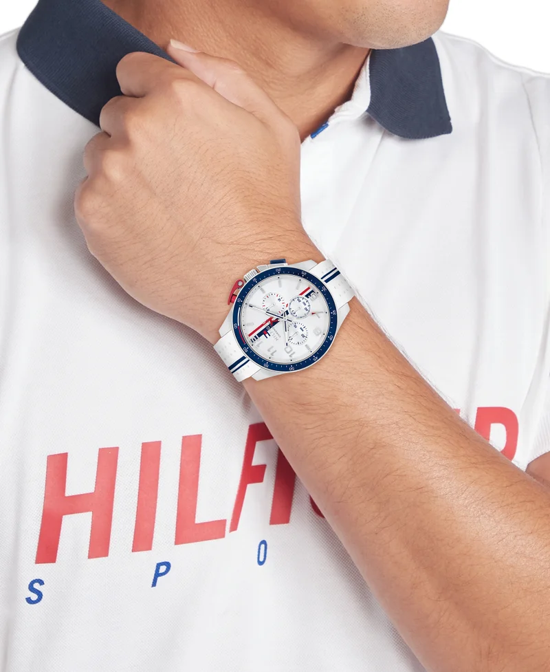Tommy Hilfiger  Mens Chronograph Quartz Watch With White Silicone Bracelet - 1792167 for Men | Best Price UAE