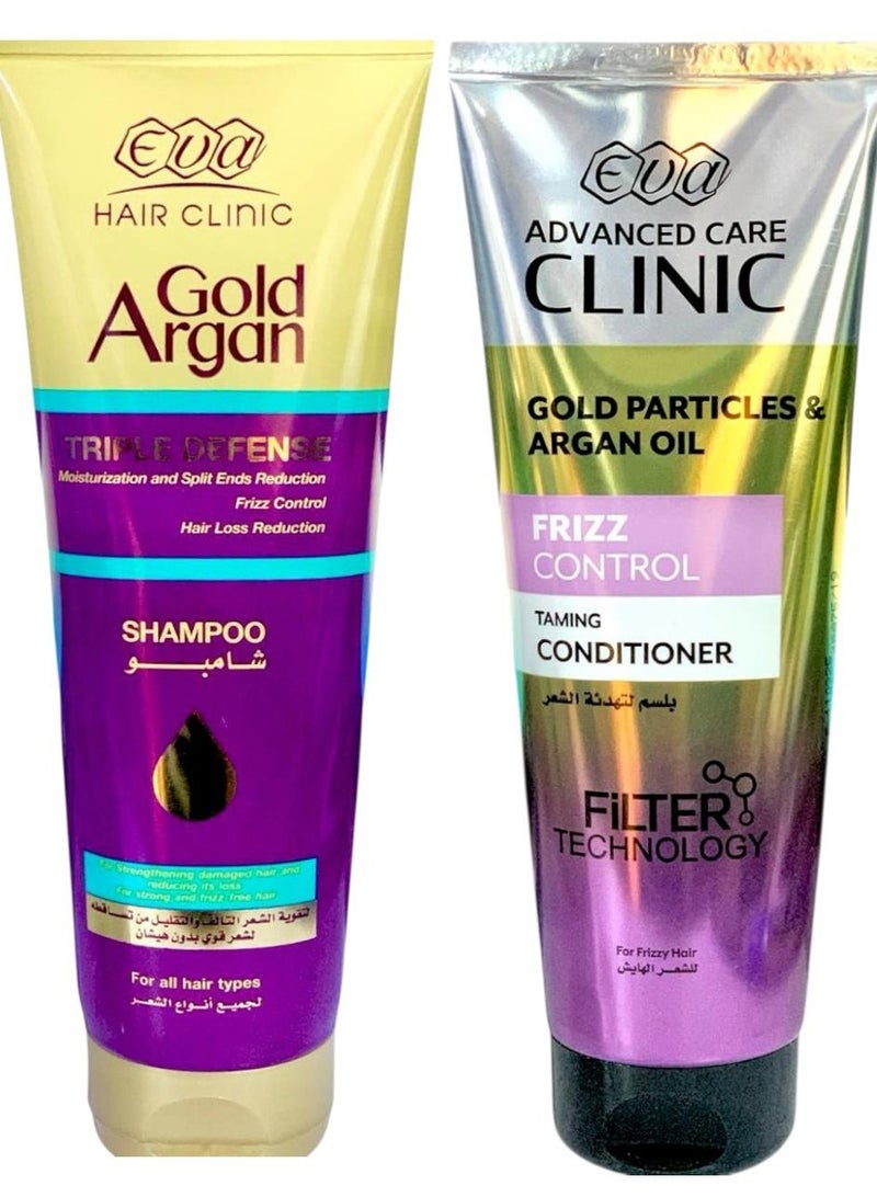 Eva Hair Clinic Gold Argan Hair Shampoo  230 Ml + Eva Hair Clinic Gold Argan Hair Conditioner 230 ml