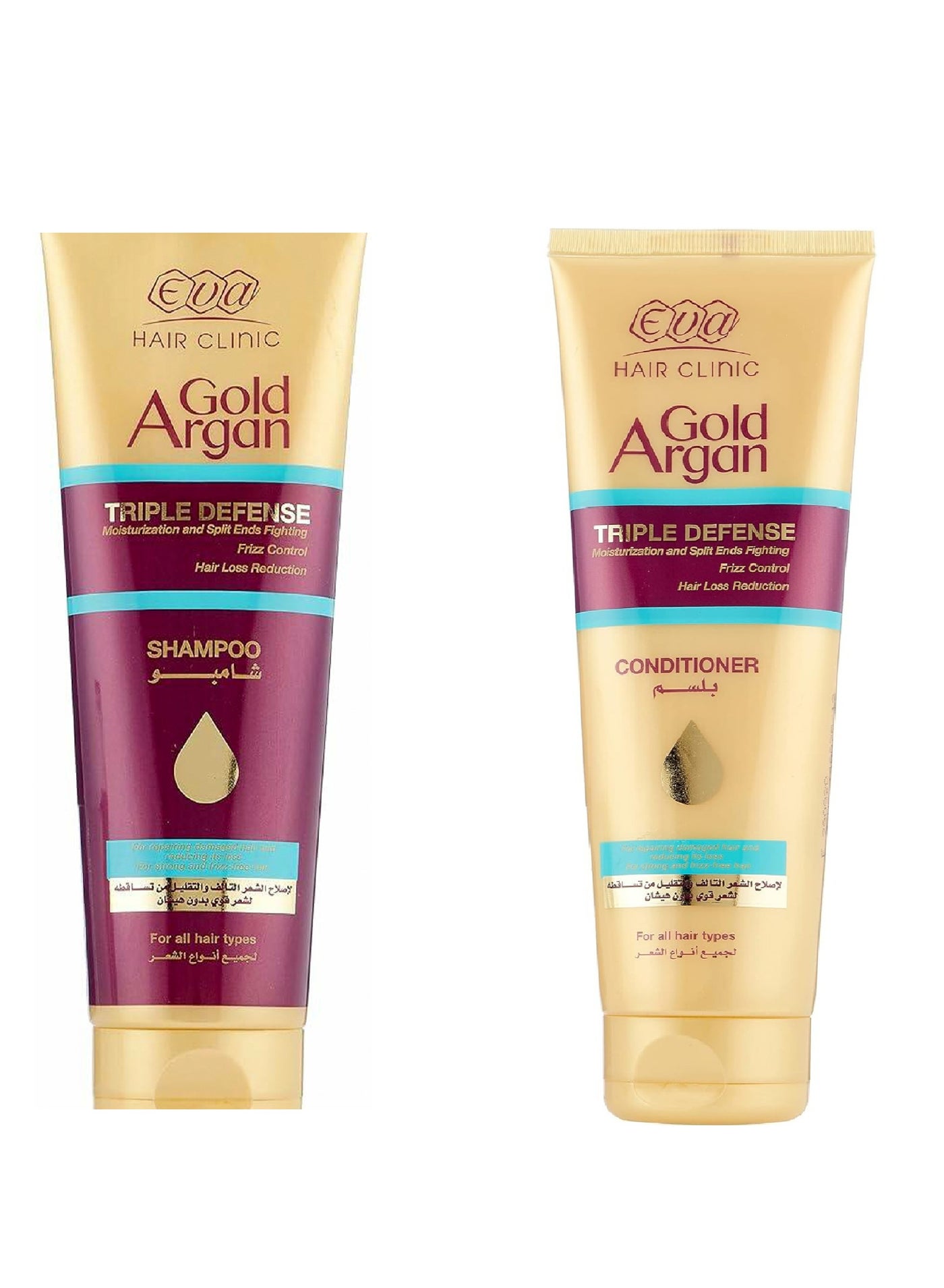 Eva Hair Clinic Gold Argan Hair Shampoo 230 Ml + Eva Hair Clinic Gold Argan Hair Conditioner 230 ml