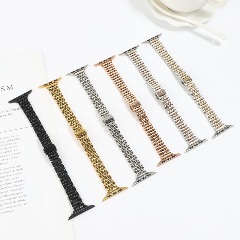 Small Waist Seven Beads Stainless Steel Strap Watch Band For Apple Watch Series 7 41mm / 6 & SE & 5 & 4 40mm / 3 & 2 & 1 38mm(Silver)