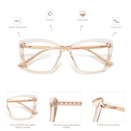 AMOMOMA Trendy TR90 Oversized Blue Light Reading Glasses Women,Stylish Square Cat Eye Glasses AM6031 C1+C7 1.5 x - Image 5