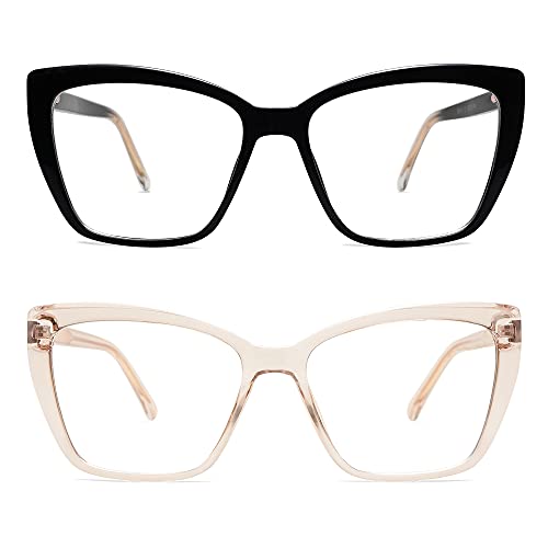 AMOMOMA Trendy TR90 Oversized Blue Light Reading Glasses Women,Stylish Square Cat Eye Glasses AM6031 C1+C7 1.5 x - Image 4