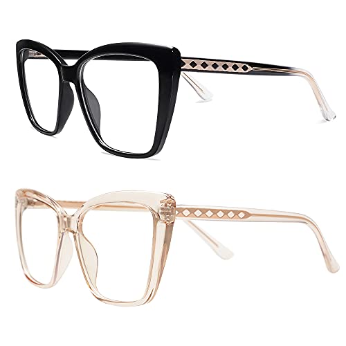 AMOMOMA Trendy TR90 Oversized Blue Light Reading Glasses Women,Stylish Square Cat Eye Glasses AM6031 C1+C7 1.5 x - Image 3
