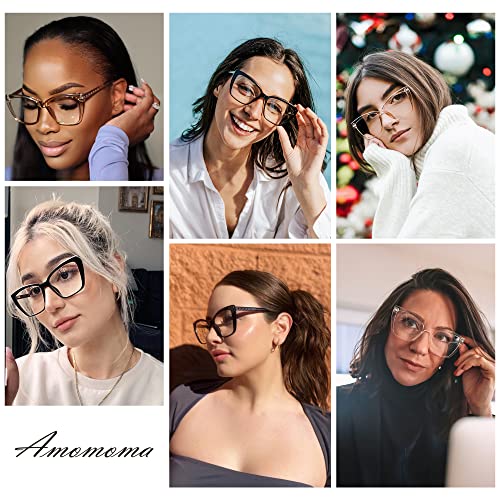 AMOMOMA Trendy TR90 Oversized Blue Light Reading Glasses Women,Stylish Square Cat Eye Glasses AM6031 C1+C7 1.5 x - Image 2