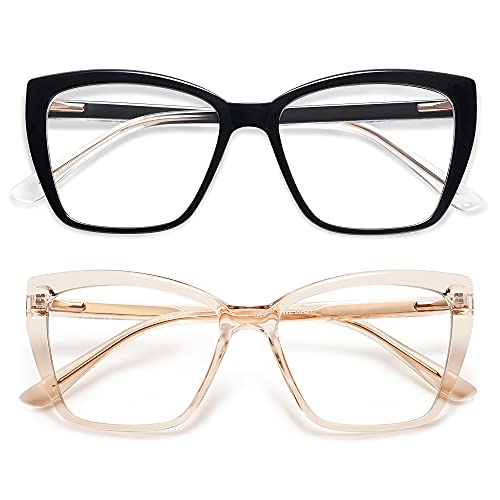 AMOMOMA Trendy TR90 Oversized Blue Light Reading Glasses Women,Stylish Square Cat Eye Glasses AM6031 C1+C7 1.5 x - Image 1