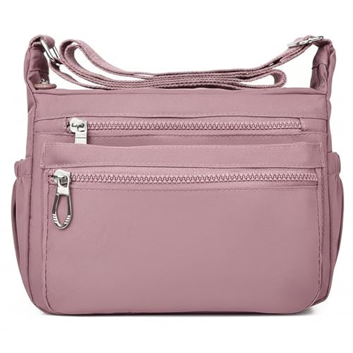 POPCUBE Women’s Crossbody Sling Bag for Everyday Use | Stylish Nylon Shoulder Bag with Multiple Zipper Pockets | Adjustable Strap, Water-Resistant for Shopping, College & Work (26cmx21cmx10cm) (Pink) - Image 1