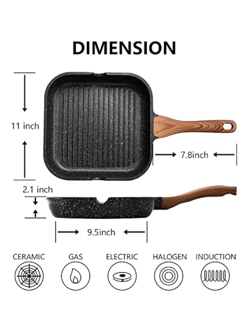 YelaJoy Nonstick Grill Pan for Stove Tops,Granite Coating Square Grill with Pour Spouts, Versatile Griddle Pan for Indoor & Outdoor Grilling,PFOA Free - Image 2