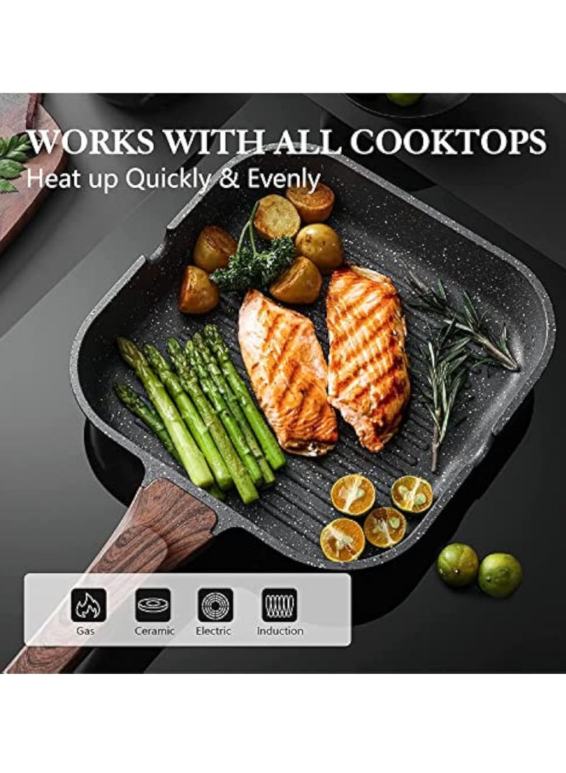 YelaJoy Nonstick Grill Pan for Stove Tops,Granite Coating Square Grill with Pour Spouts, Versatile Griddle Pan for Indoor & Outdoor Grilling,PFOA Free - Image 4